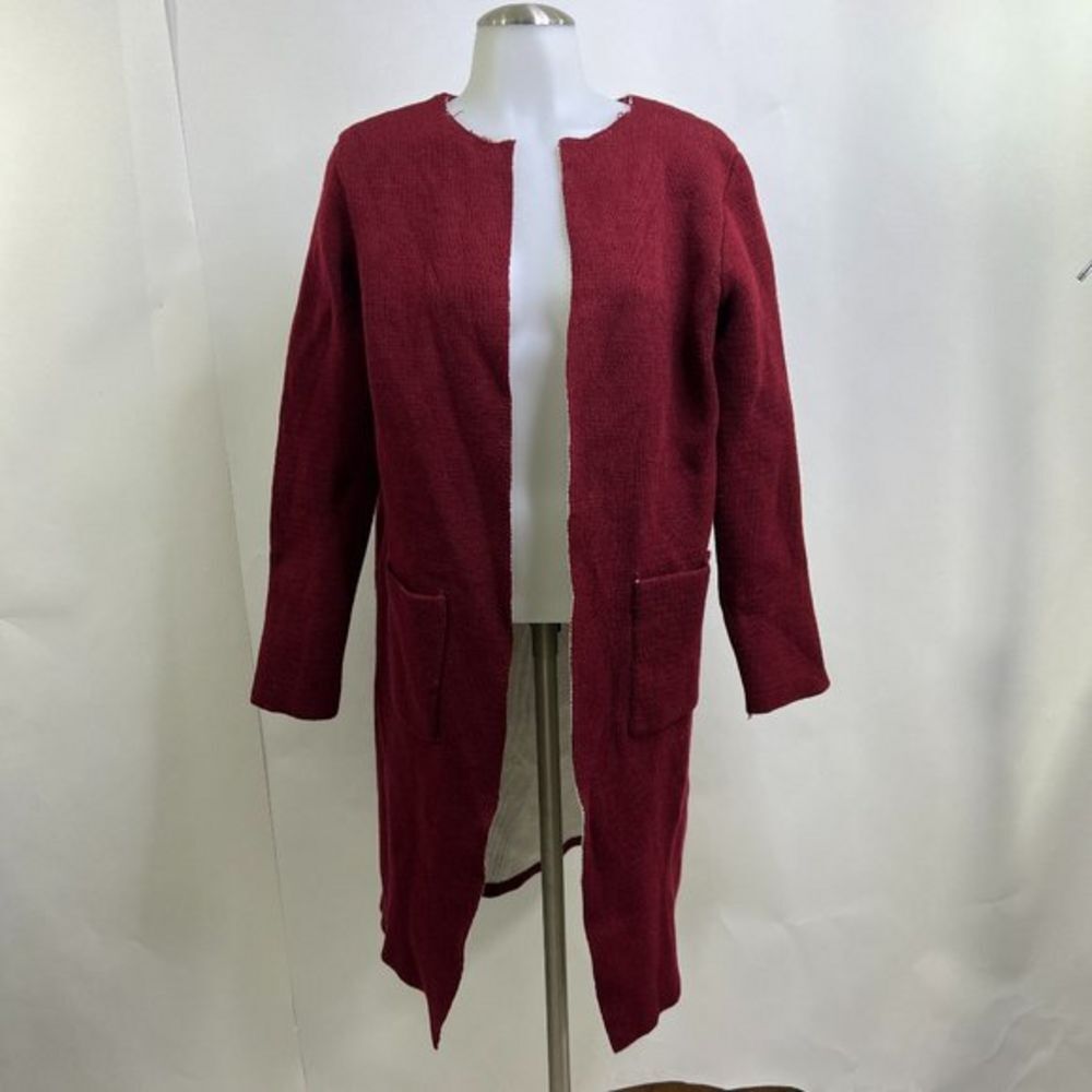 Red Cardigan Duster Pockets Open Front Decibel OS Long‎ Sleeve